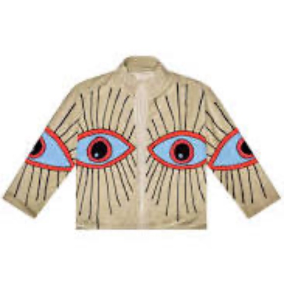 Deer Ruby Embroidered Velvet Collared Jacket - Tan with Multi Eye - O/S - Picture 1 of 6